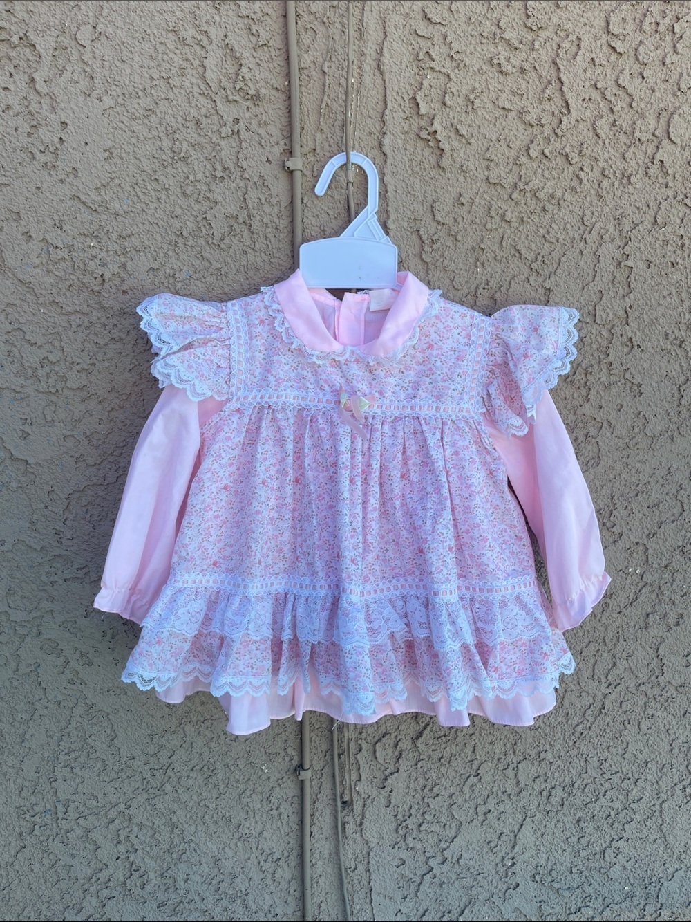 Source Unknown Pink Floral Lace-Trim Girls' Long Sleeve Top